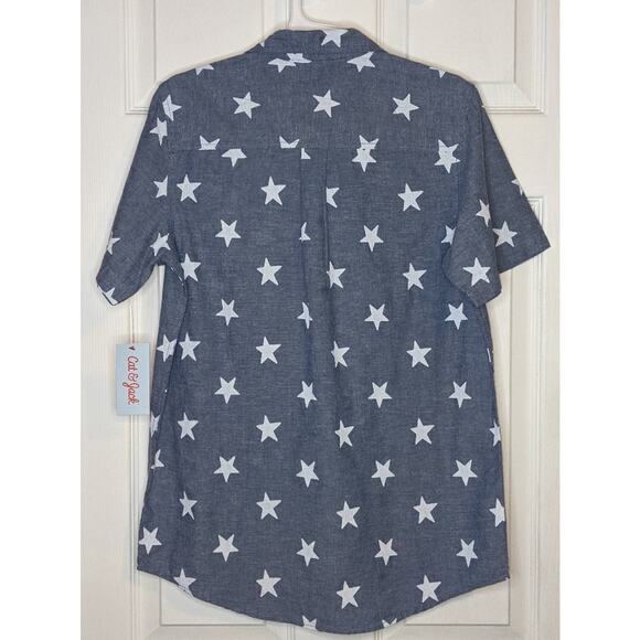 Cat & Jack Boys Cruise Blue White Stars Button Up Dress Shirt XL 16 - Picture 11 of 12